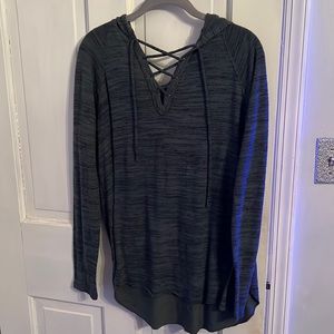 Green lace up top sweater with hood!
